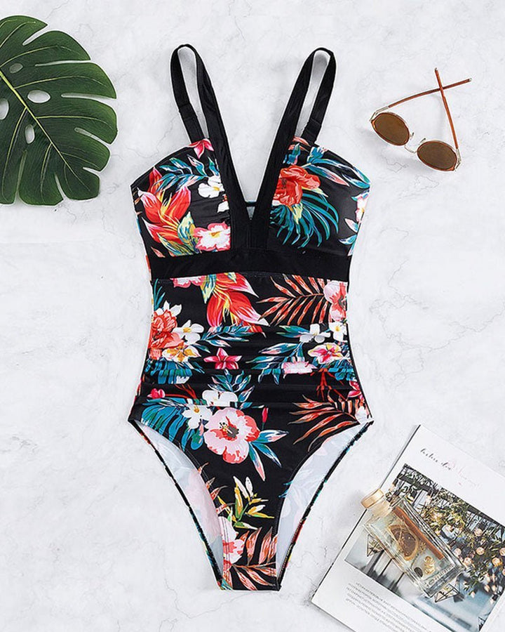 Nessa – Floral One-Piece Swimsuit V-Neck