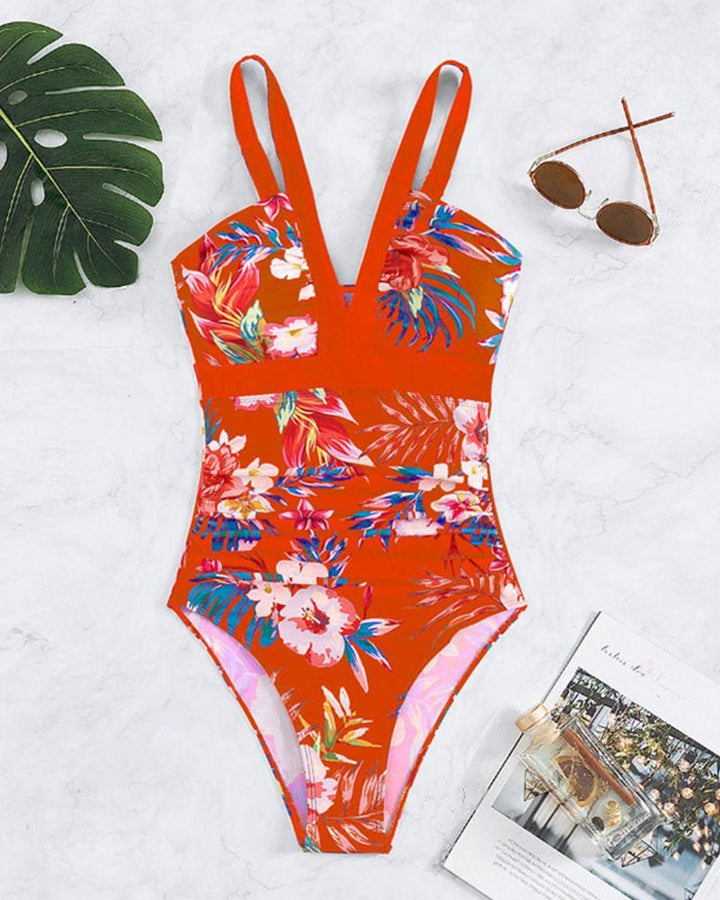 Nessa – Floral One-Piece Swimsuit V-Neck