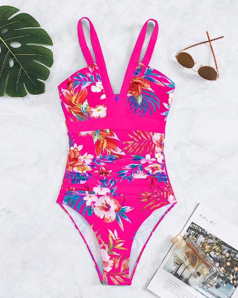 Nessa – Floral One-Piece Swimsuit V-Neck