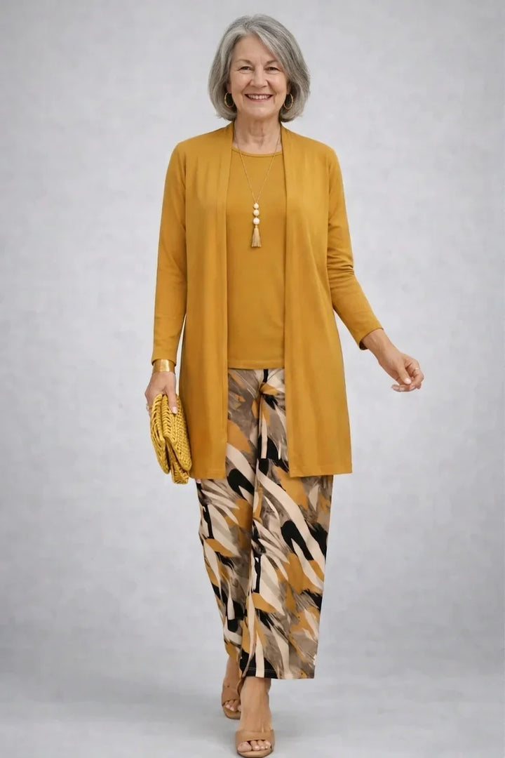 Maddie | Mustard Three-Piece Set with Printed Pants