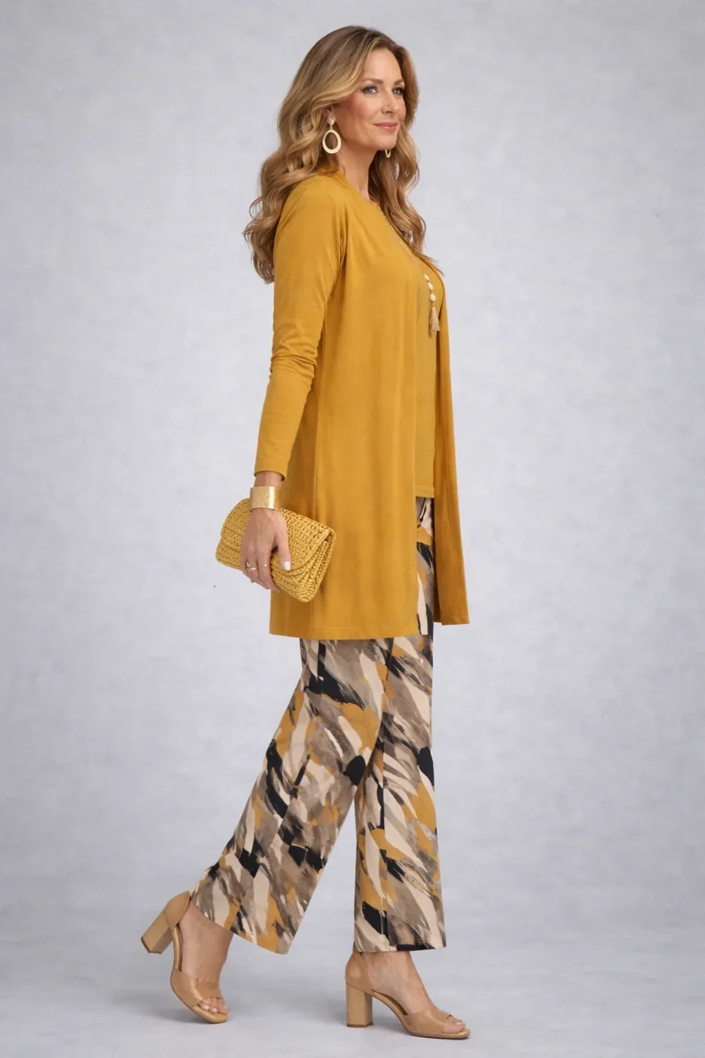 Maddie | Mustard Three-Piece Set with Printed Pants