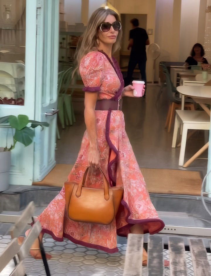 Viana – Floral Maxi Dress with V-Neck &amp; Ruffle Hem