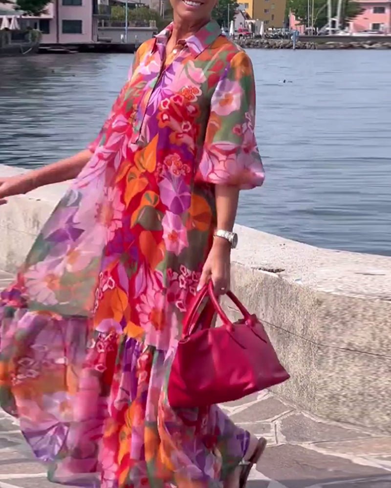 Tasia – Floral Maxi Dress with Lantern Sleeves