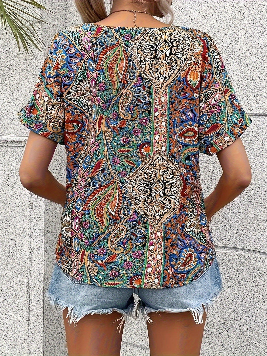 Marina – Art Print V-Neck Blouse