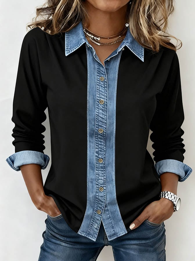 Two-Tone Trim Button-Up Shirt