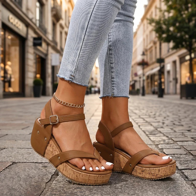 Annika | Gold-Studded Wedge Sandals