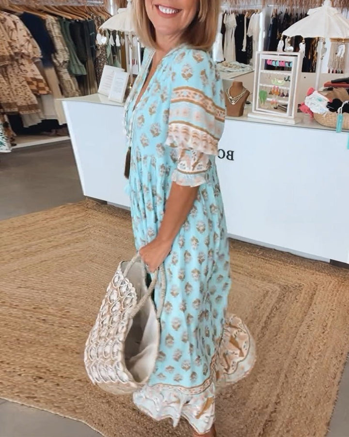 Mana – Floral V-Neck Midi Dress