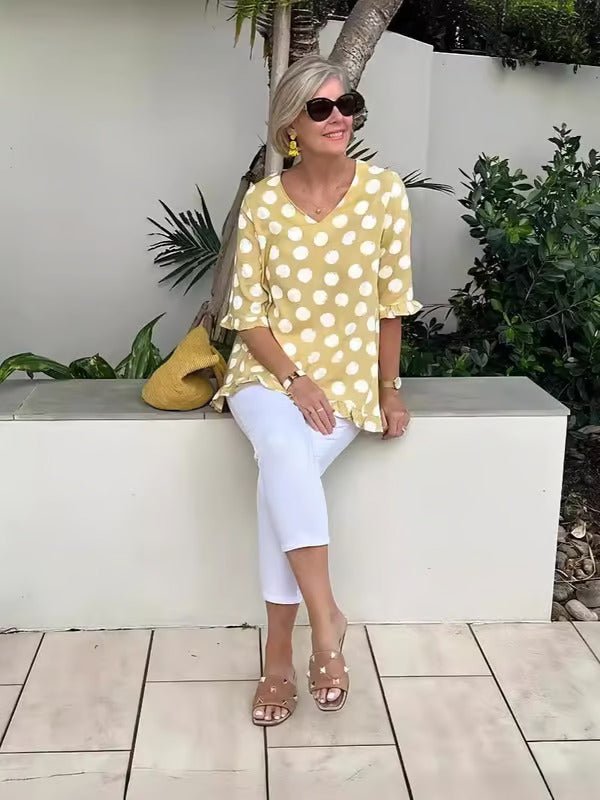 Elara – Retro Print Blouse with Flowy Silhouette