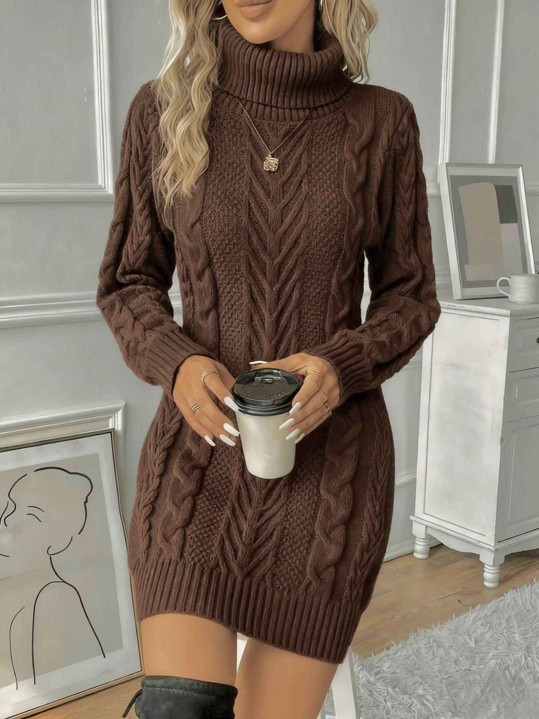 Alicia | Cable Knit Sweater Dress
