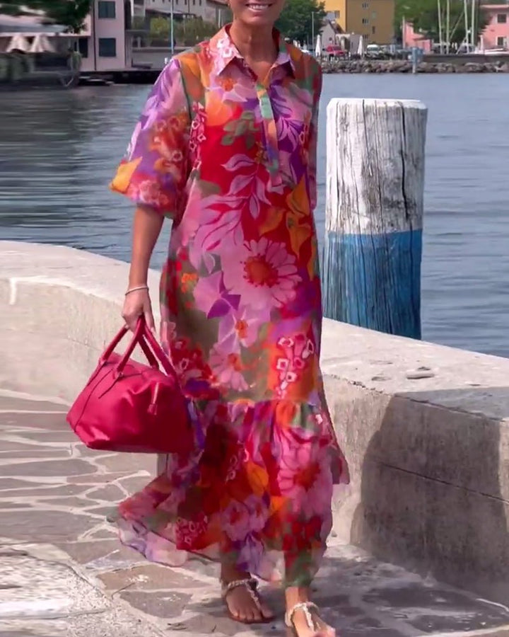 Tasia – Floral Maxi Dress with Lantern Sleeves