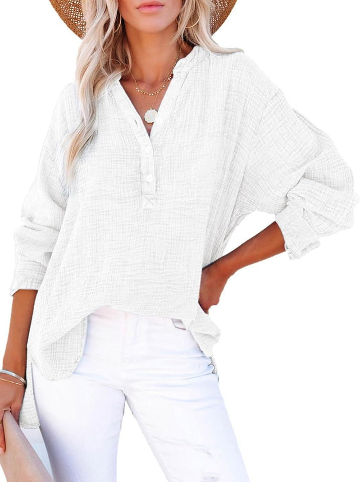 Jena – V-Neck Button Blouse with 3/4 Sleeve Option