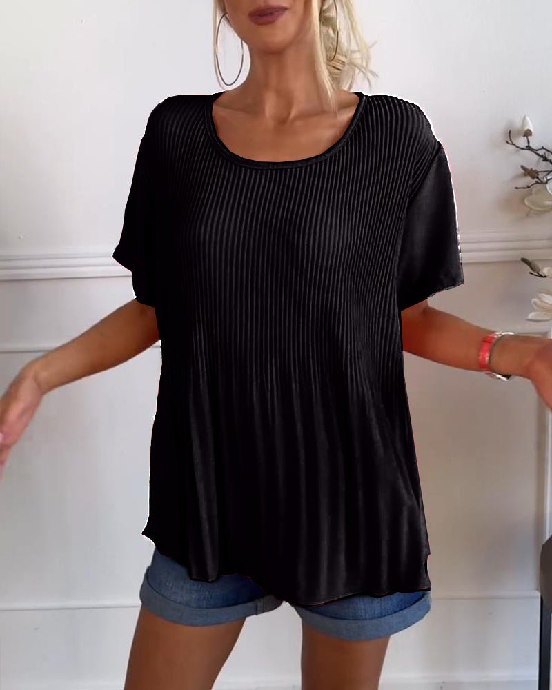 Hera – Pleated Round-Neck Blouse