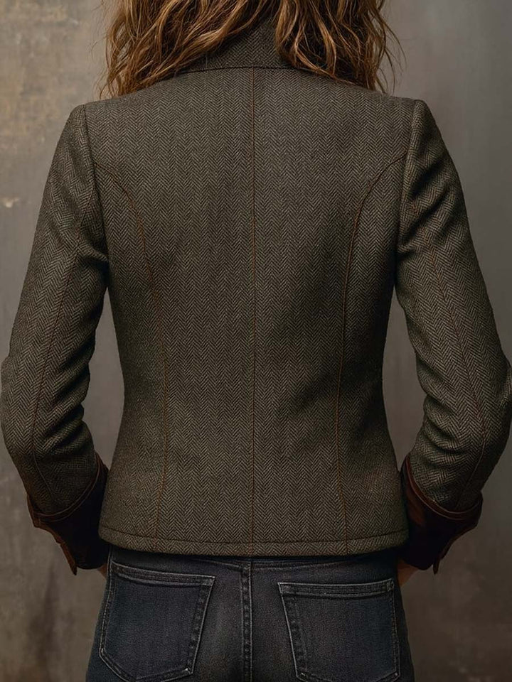 Honorine | Olive Herringbone Button Jacket
