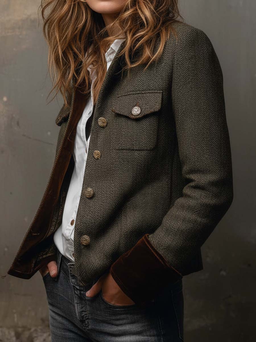 Rowan | Blazer with Contrast Houndstooth Trim