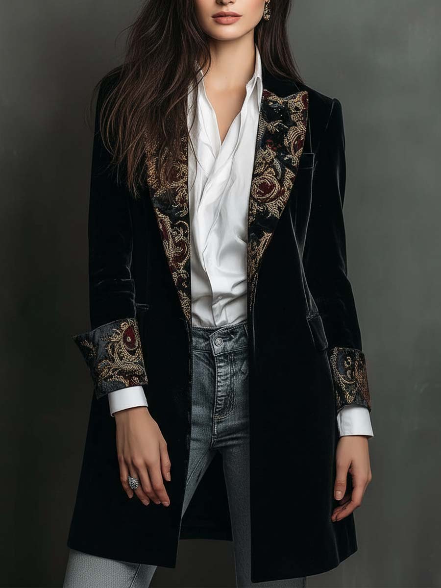 Veronica | Black Baroque Blazer with Lapels