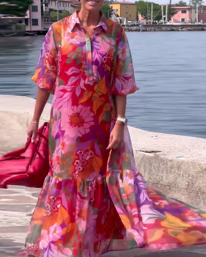 Tasia – Floral Maxi Dress with Lantern Sleeves