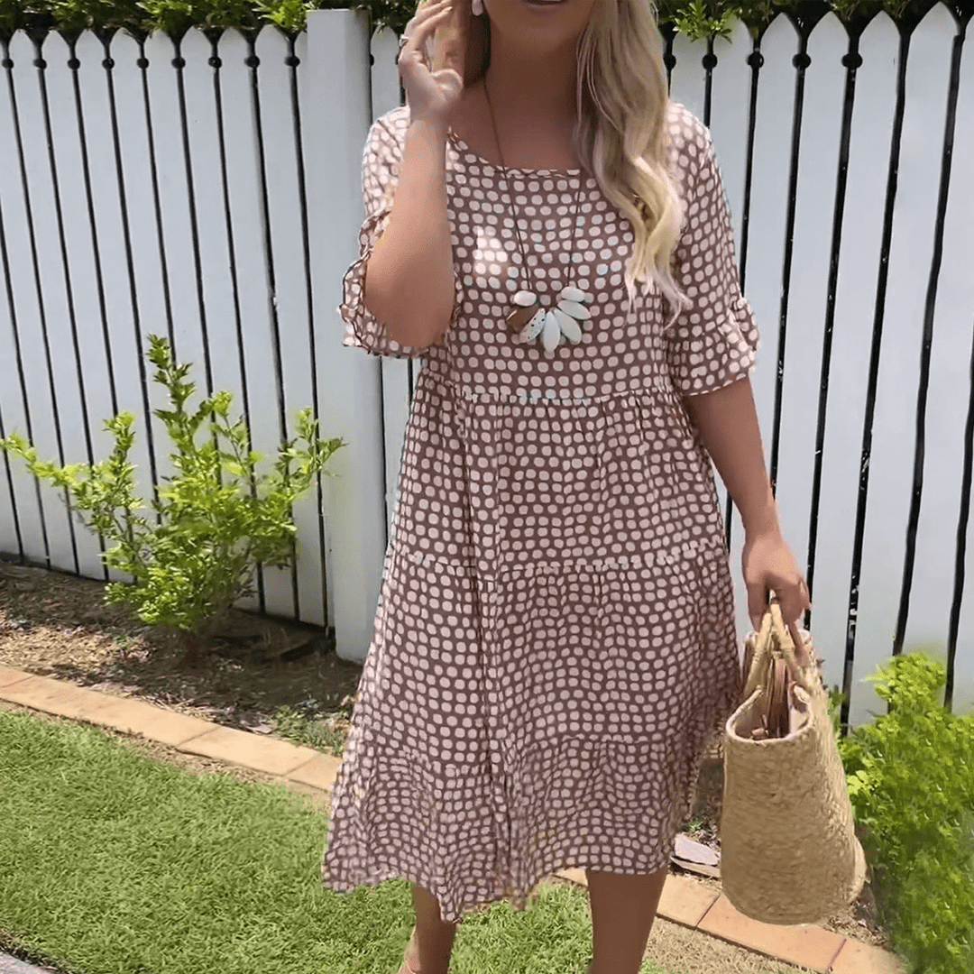 Zora – Short-Sleeve Midi Dress with Round Neck