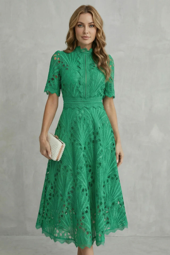 Charlisse | Ornate lace refinement – High-neck midi dress
