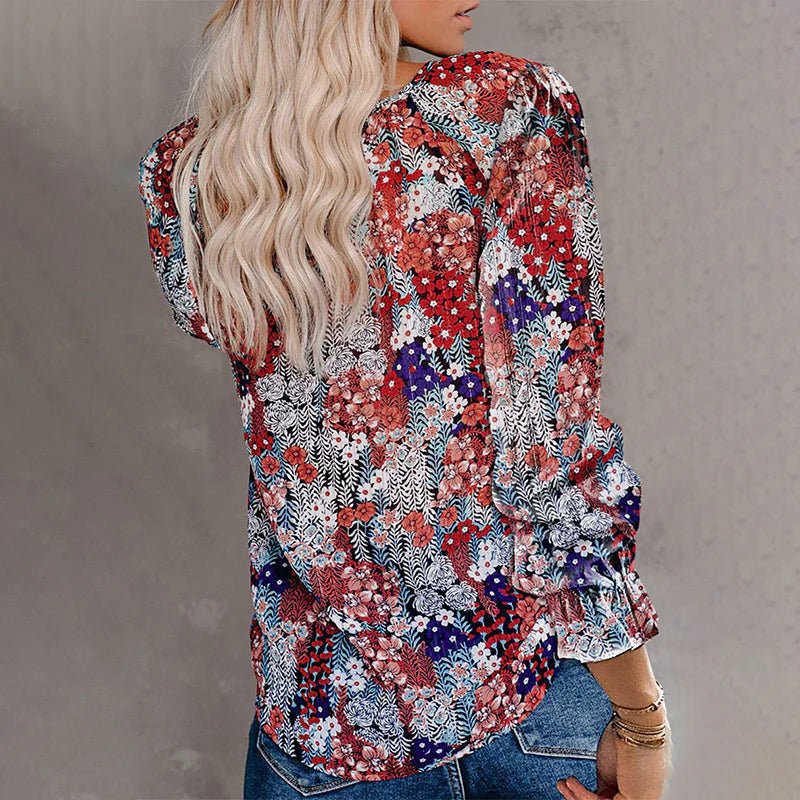Ria – Floral V-Neck Boho Blouse