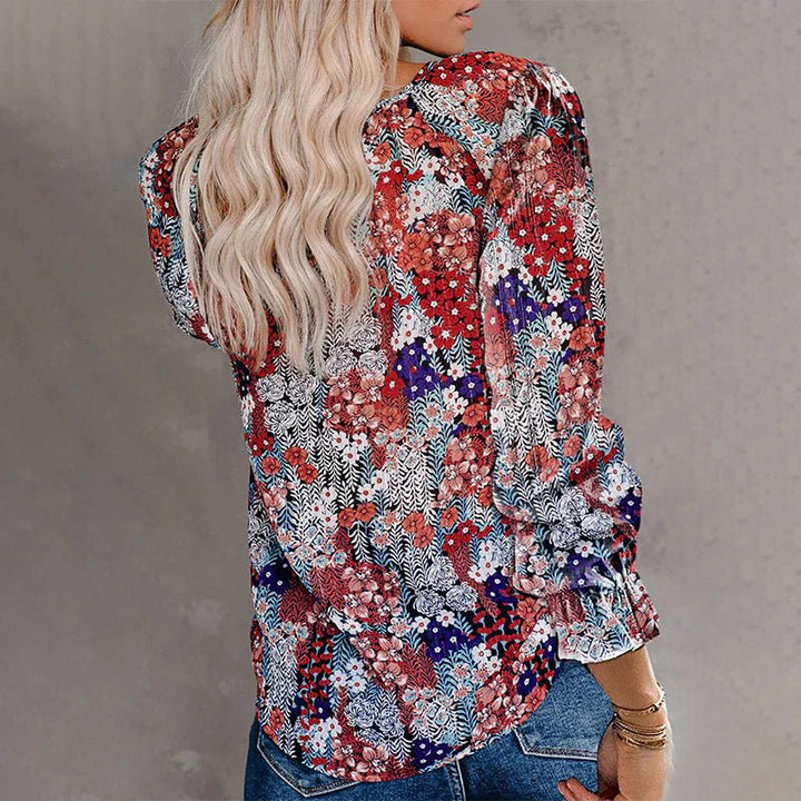 Ria – Floral V-Neck Boho Blouse