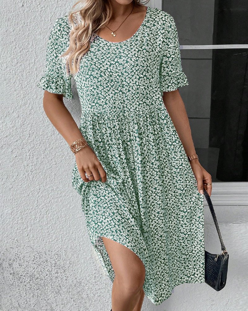 Anne – Floral Midi Dress with Short Sleeves