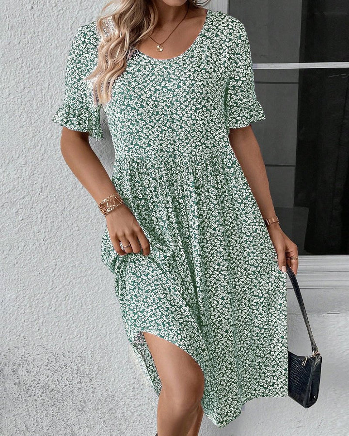 Anne – Floral Midi Dress with Short Sleeves