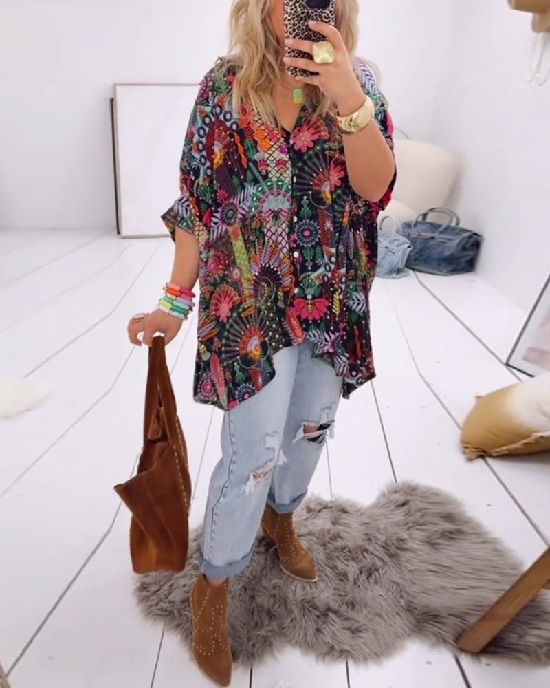 Linda – Printed Blouse with Lapel Collar