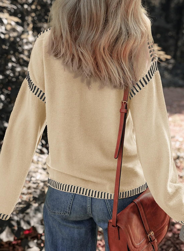 Maria – Contrast Trim Crewneck Sweater