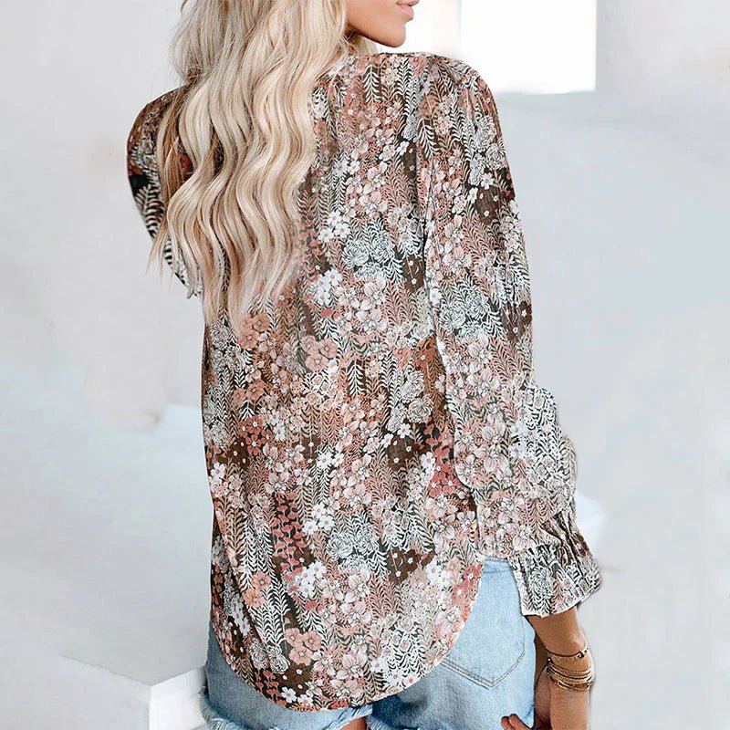 Ria – Floral V-Neck Boho Blouse