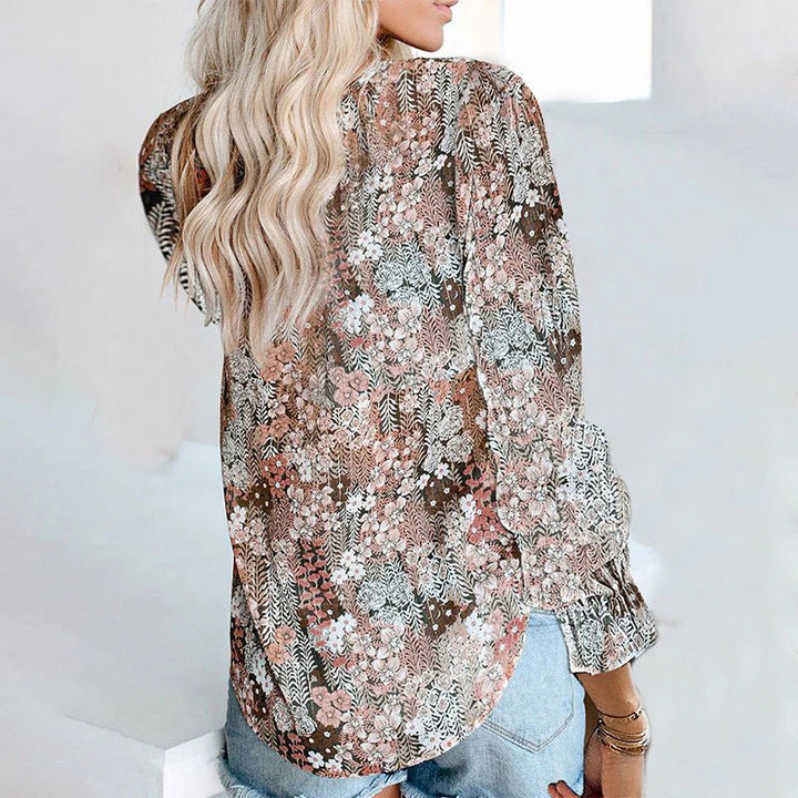 Ria – Floral V-Neck Boho Blouse