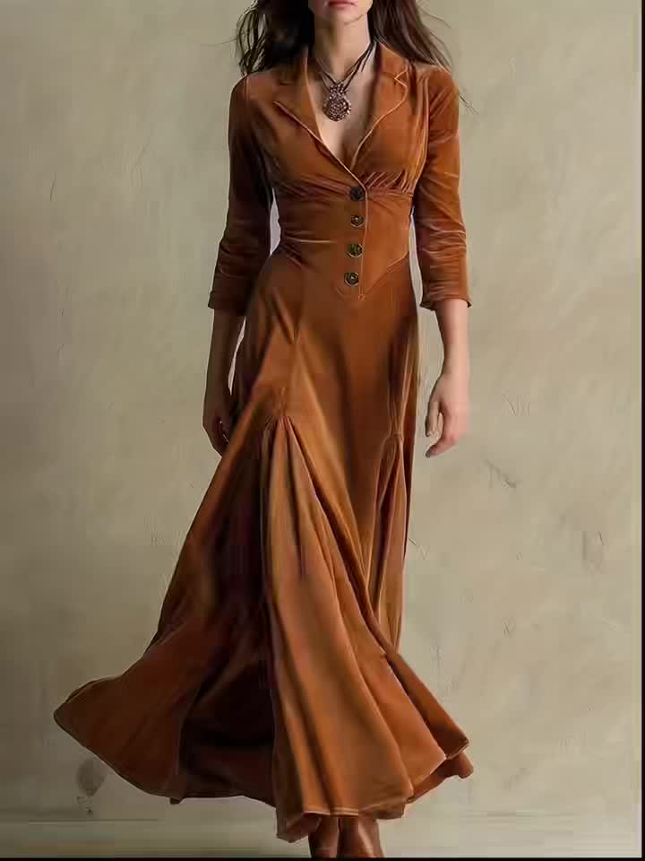Ella | Elegant Button-Front Collar Dress with 7/8 Sleeve