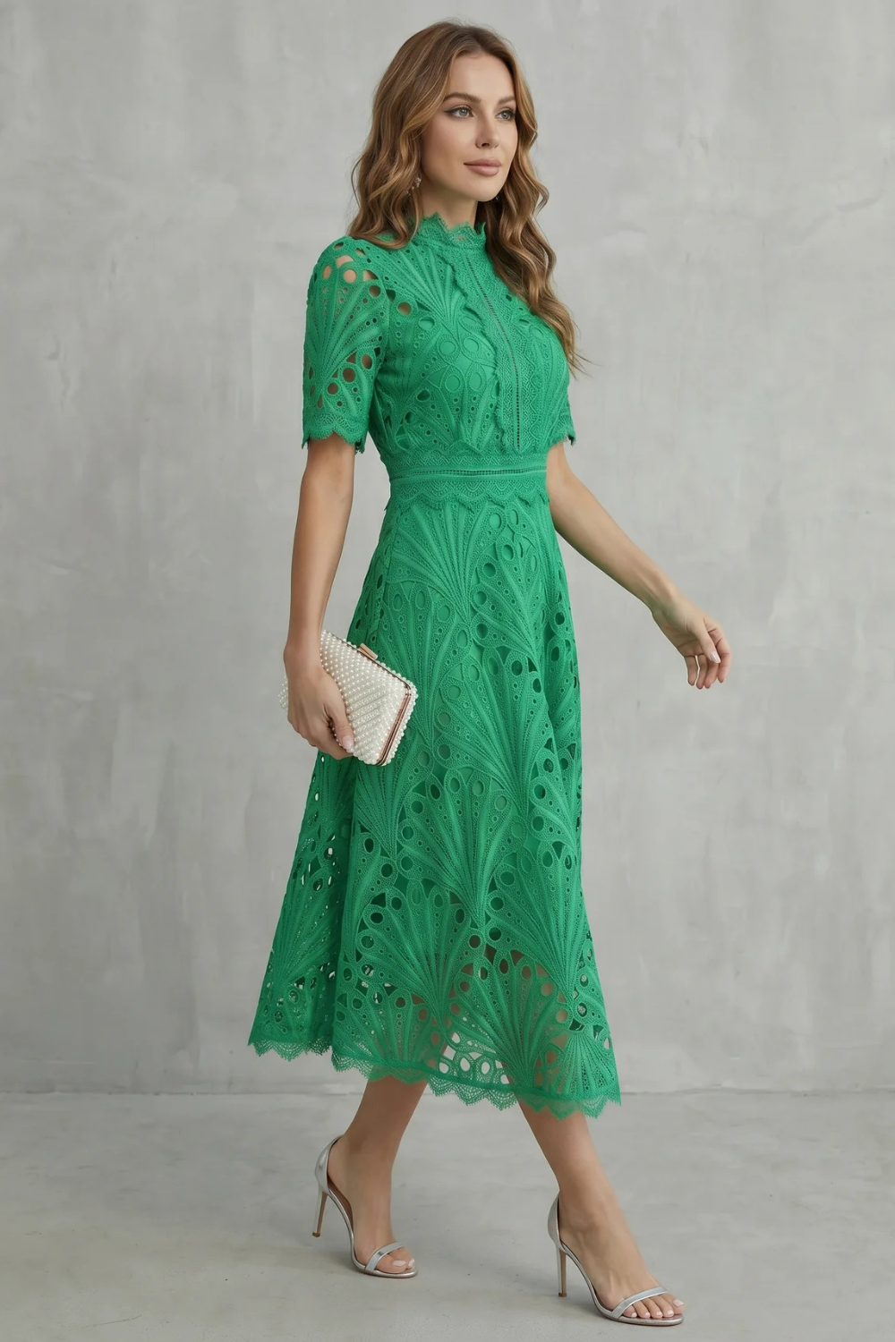 Charlisse | Ornate lace refinement – High-neck midi dress