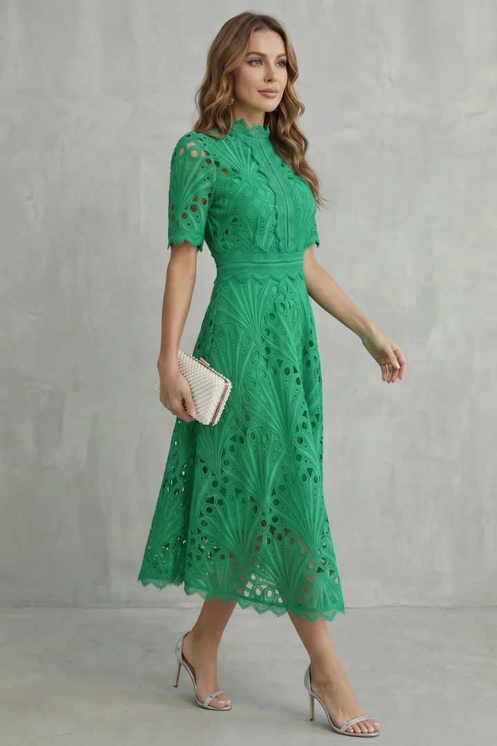 Charlisse | Ornate lace refinement – High-neck midi dress
