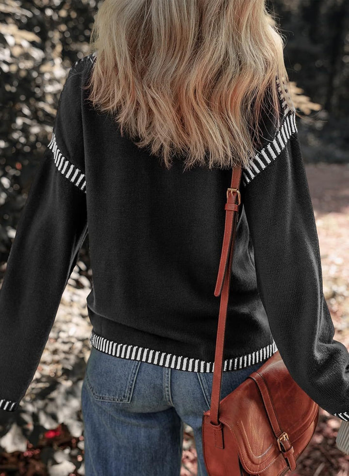 Maria – Contrast Trim Crewneck Sweater