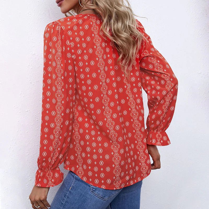 Ria – Floral V-Neck Boho Blouse
