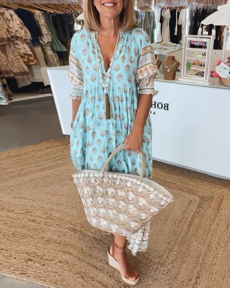 Mana – Floral V-Neck Midi Dress