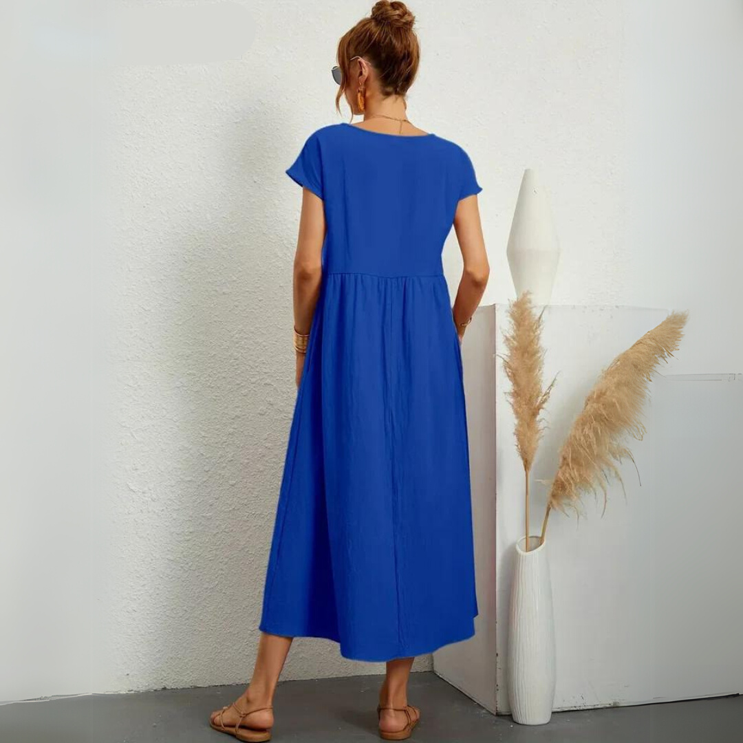 Amalia – Midi Dress with Round Neck &amp; Pockets