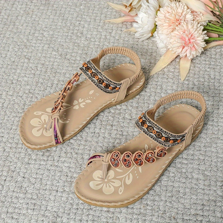 Nika – Beaded Stretch-Strap Sandals