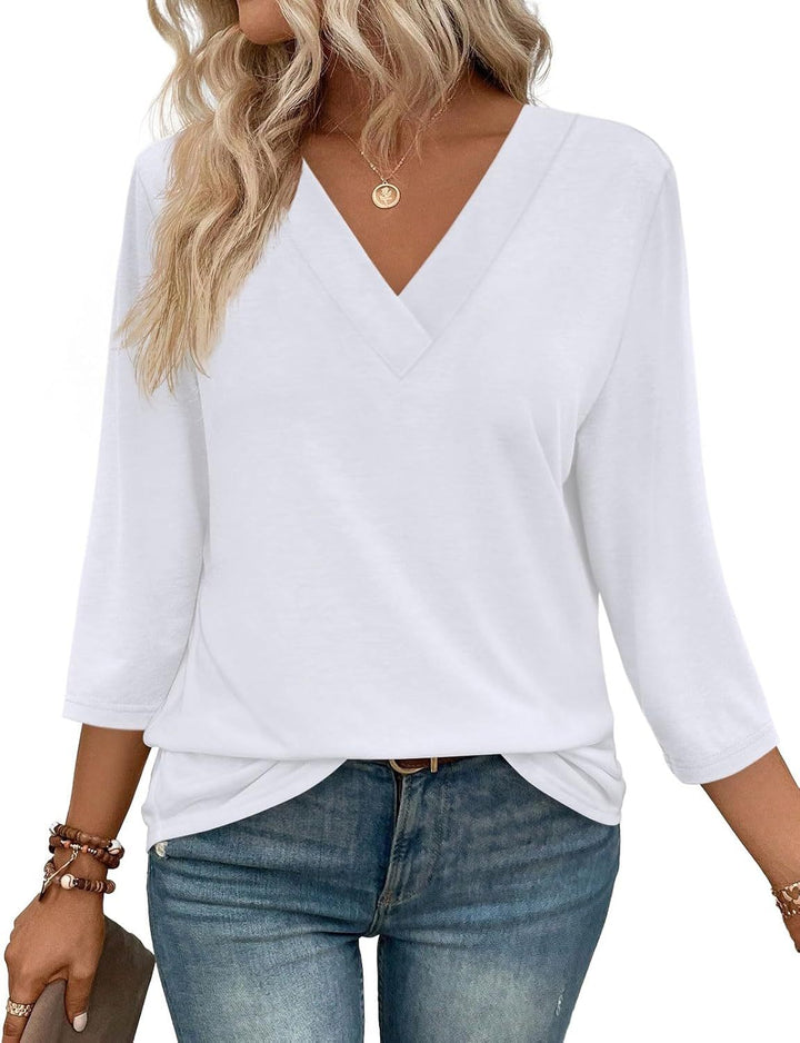 Anita – Loose V-Neck Blouse with 3/4 Sleeves