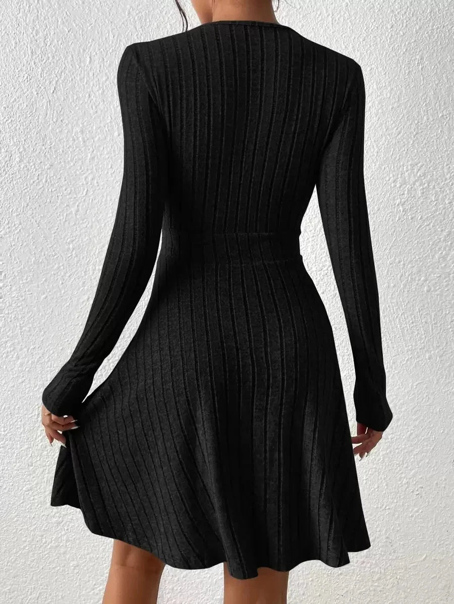 Adaline | Deep V-Neck Crossed Wrap Ribbed Mini Dress Elegant A-Line