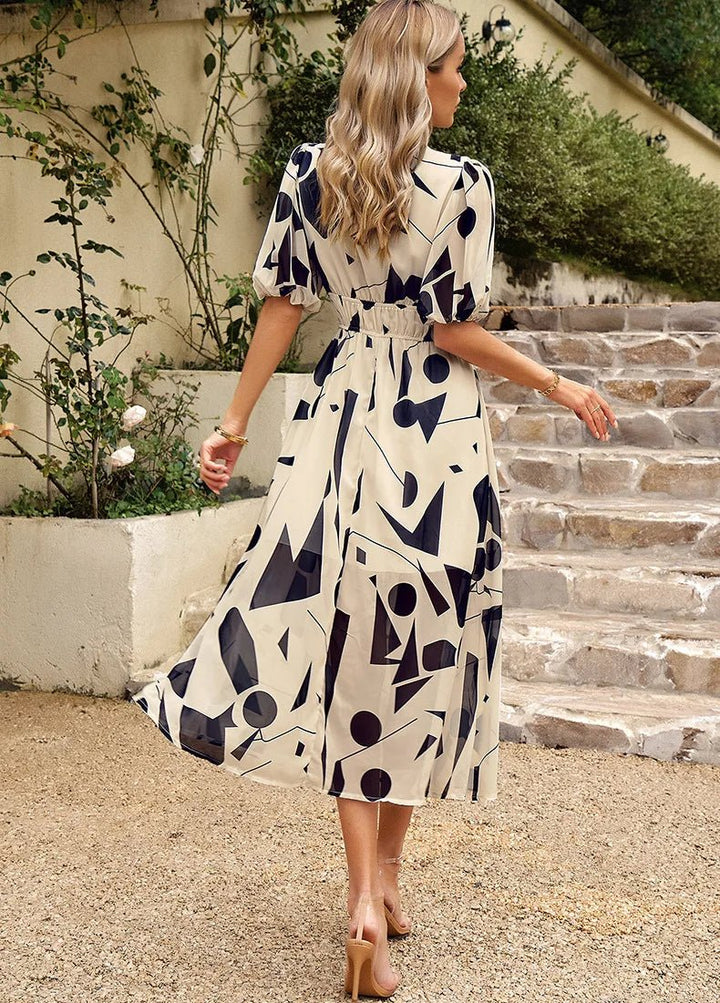 Allison – Floral Midi Dress with V-Neck