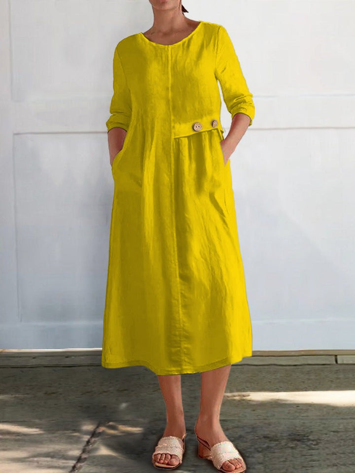 Rin – Midi Dress with 3/4 Sleeves &amp; Side Pockets