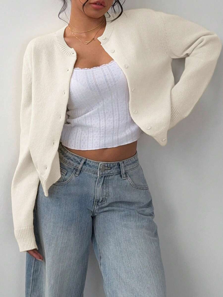 Dora | Round Neck Cropped Cardigan