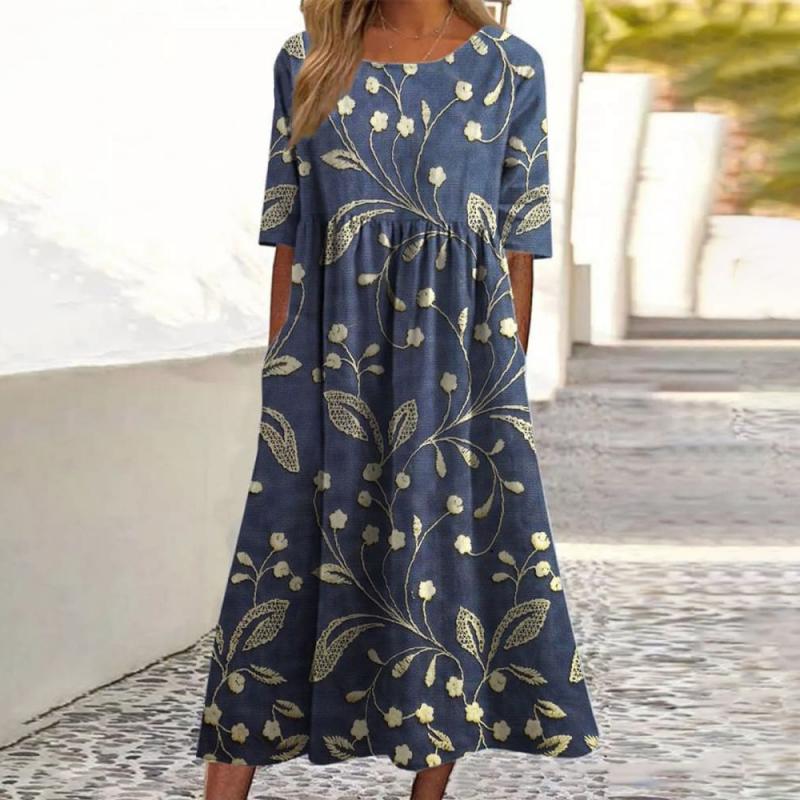 Vera – Floral Printed Midi Dress with Pockets