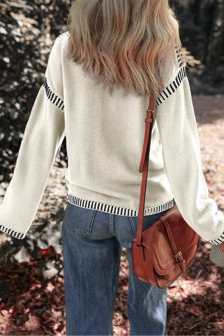 Maria – Contrast Trim Crewneck Sweater