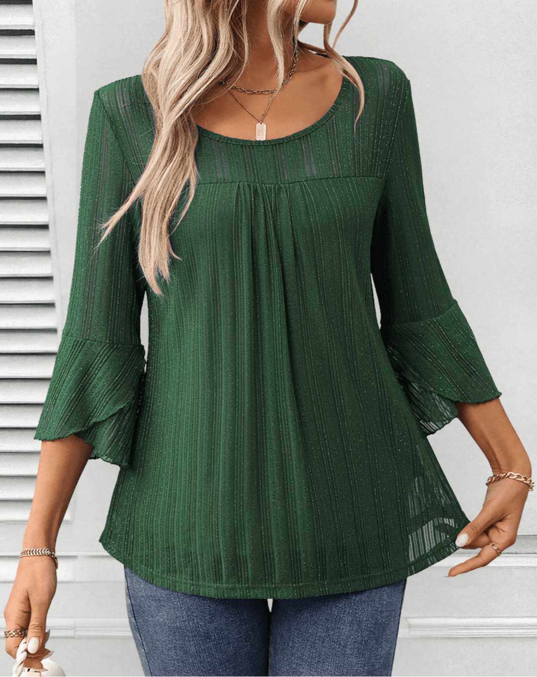 Larra – Pleated Blouse with Bell Sleeves