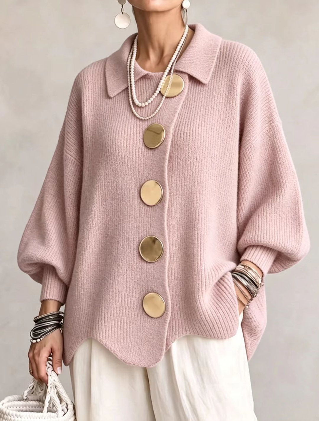 Isadora | Oversized Collared Button Cardigan