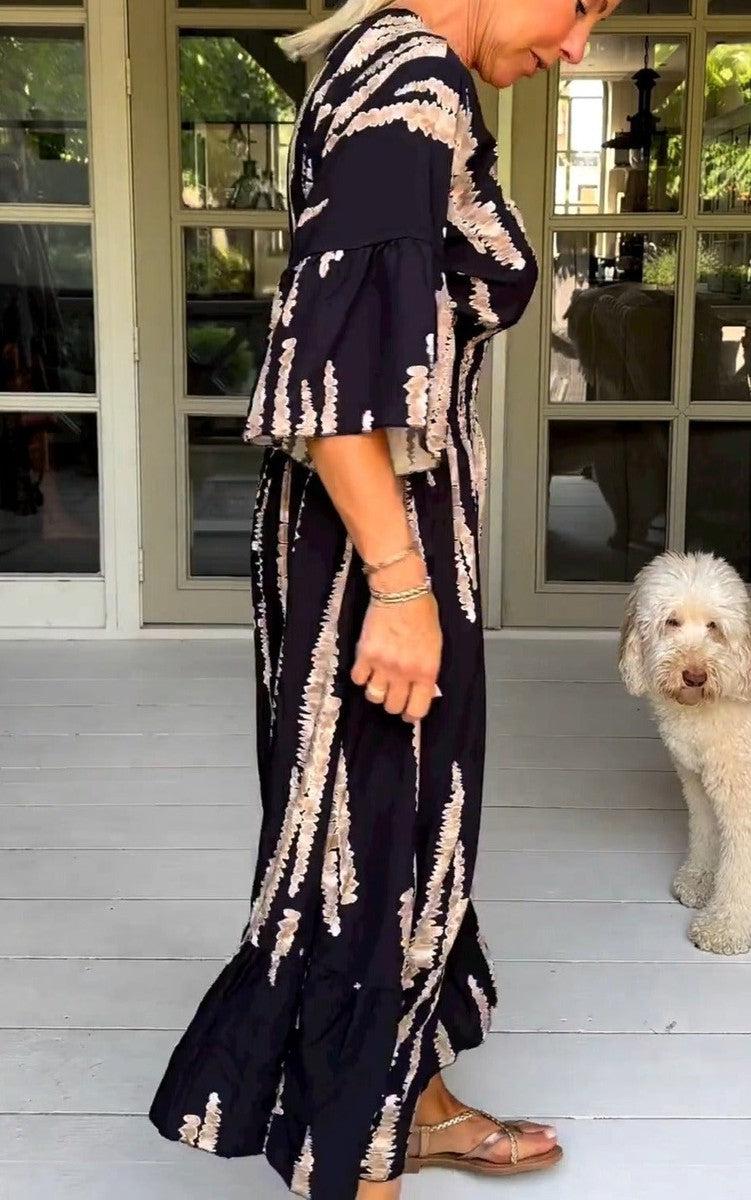 Macey – Printed V-Neck Maxi Dress