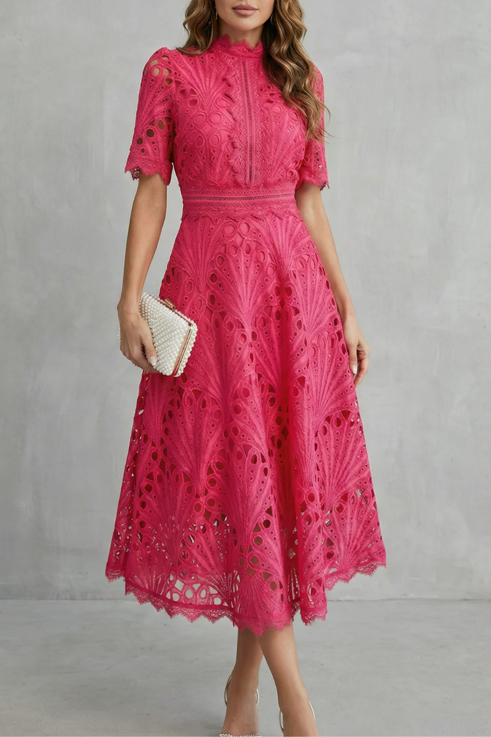 Charlisse | Ornate lace refinement – High-neck midi dress