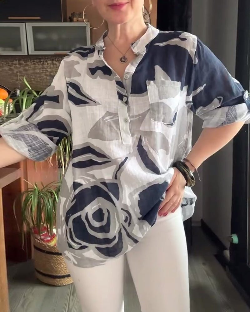 Rita – Relaxed Collar Blouse with Pocket Detail
